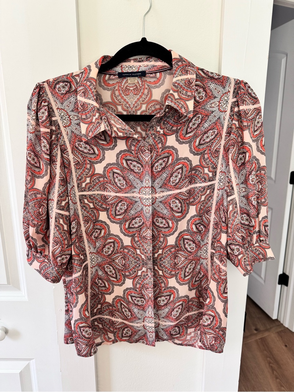 Tommy Hilfiger Pink Paisley-Print Button Front Blouse